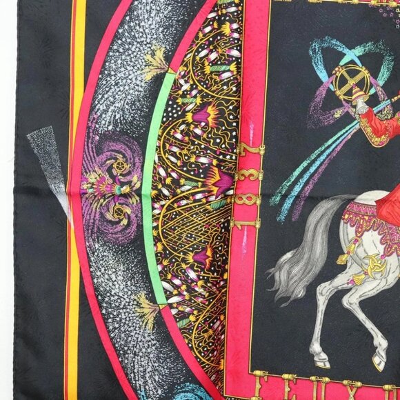 HERMES Carre 90 Scarf ""FEUX D' ARTIFICE"" Silk Black Auth hk2955 - Picture 5 of 12